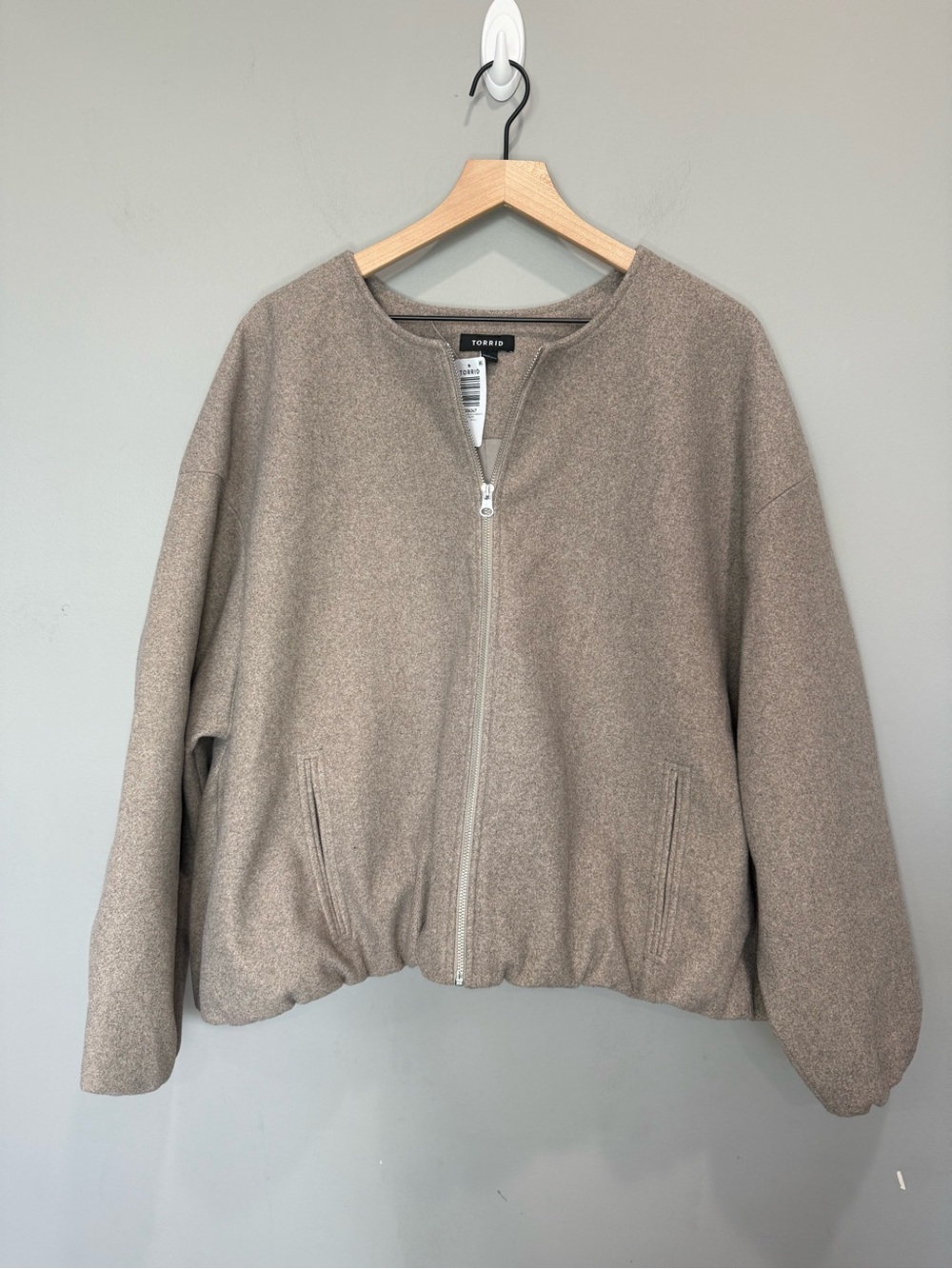 Torrid Faux Melton Wool Collarless Bomber Jacket Deep Taupe 3X NWT